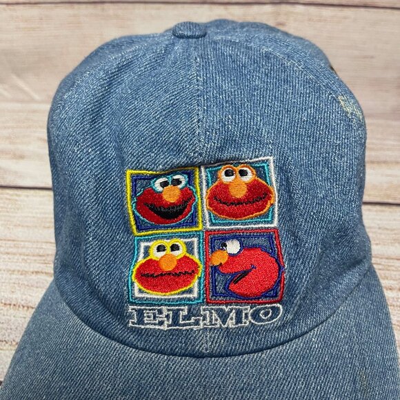VTG Elmo Baseball Cap Hat Sesame Street Jim Henson Youth Denim Fitted RARE - Picture 2 of 6